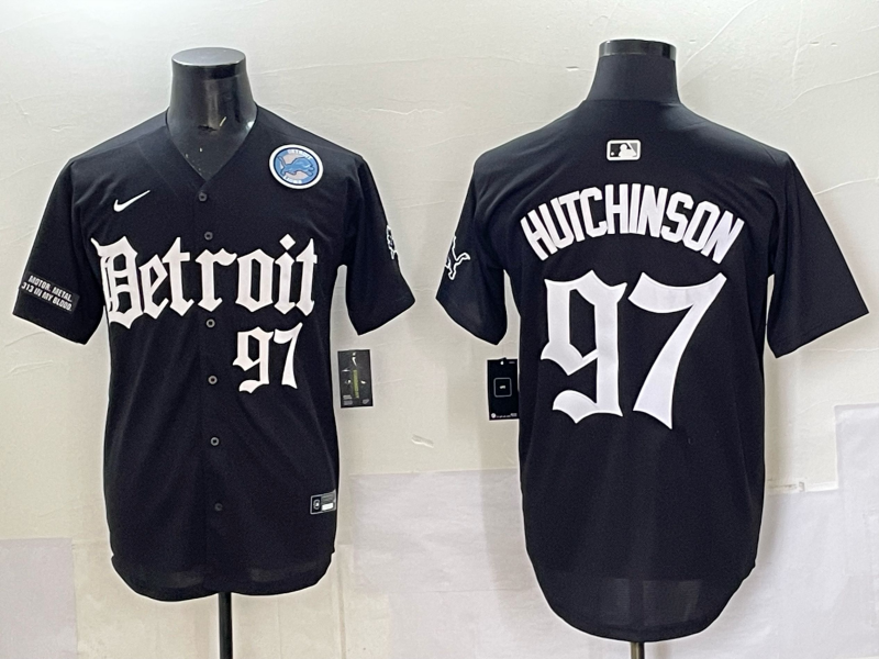 Men 2025 Detroit Lions #97 Hutchinson Black NFL jersey 006